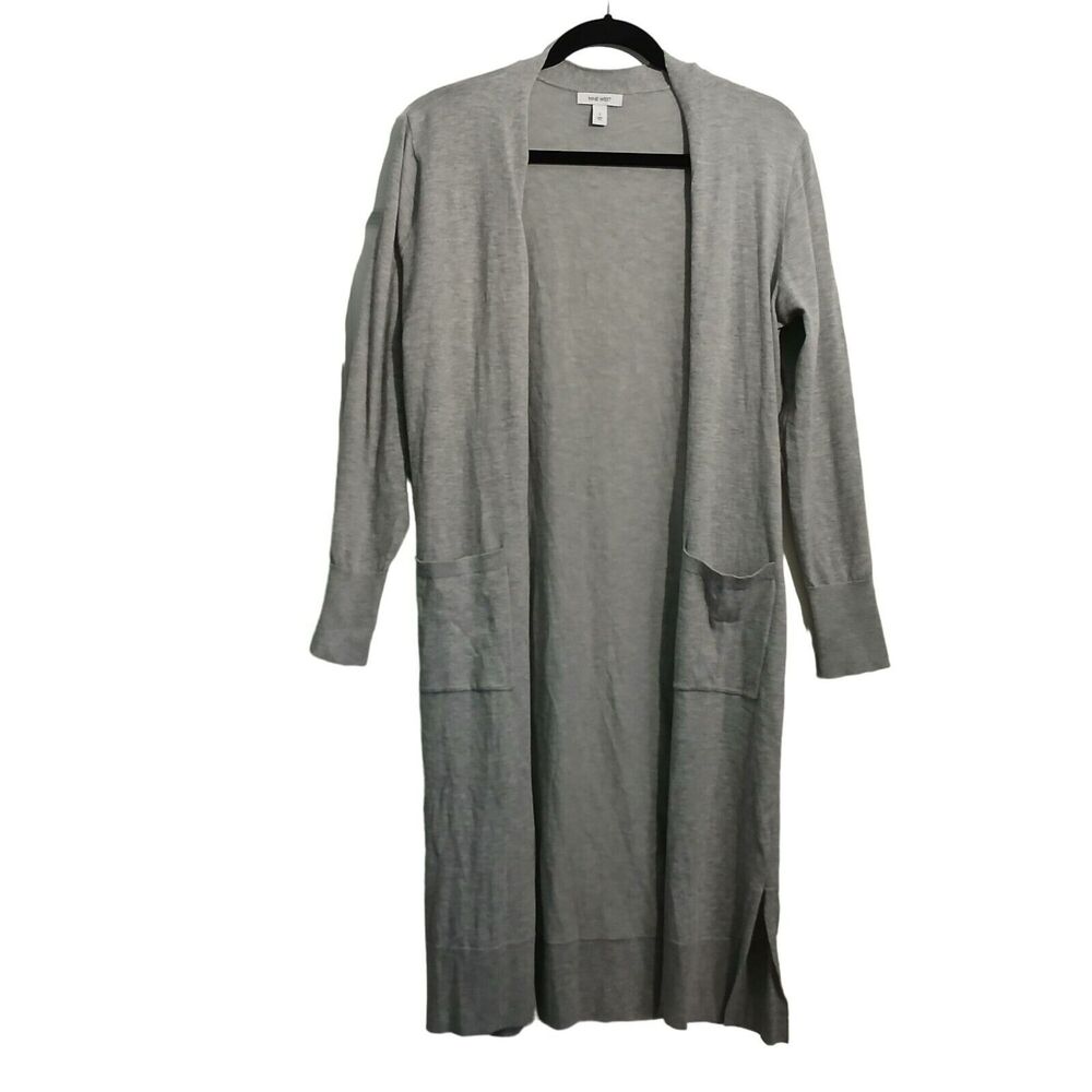 Nine West Cardigan Women S Grey Long Sleeve Full Length Open With Pockets